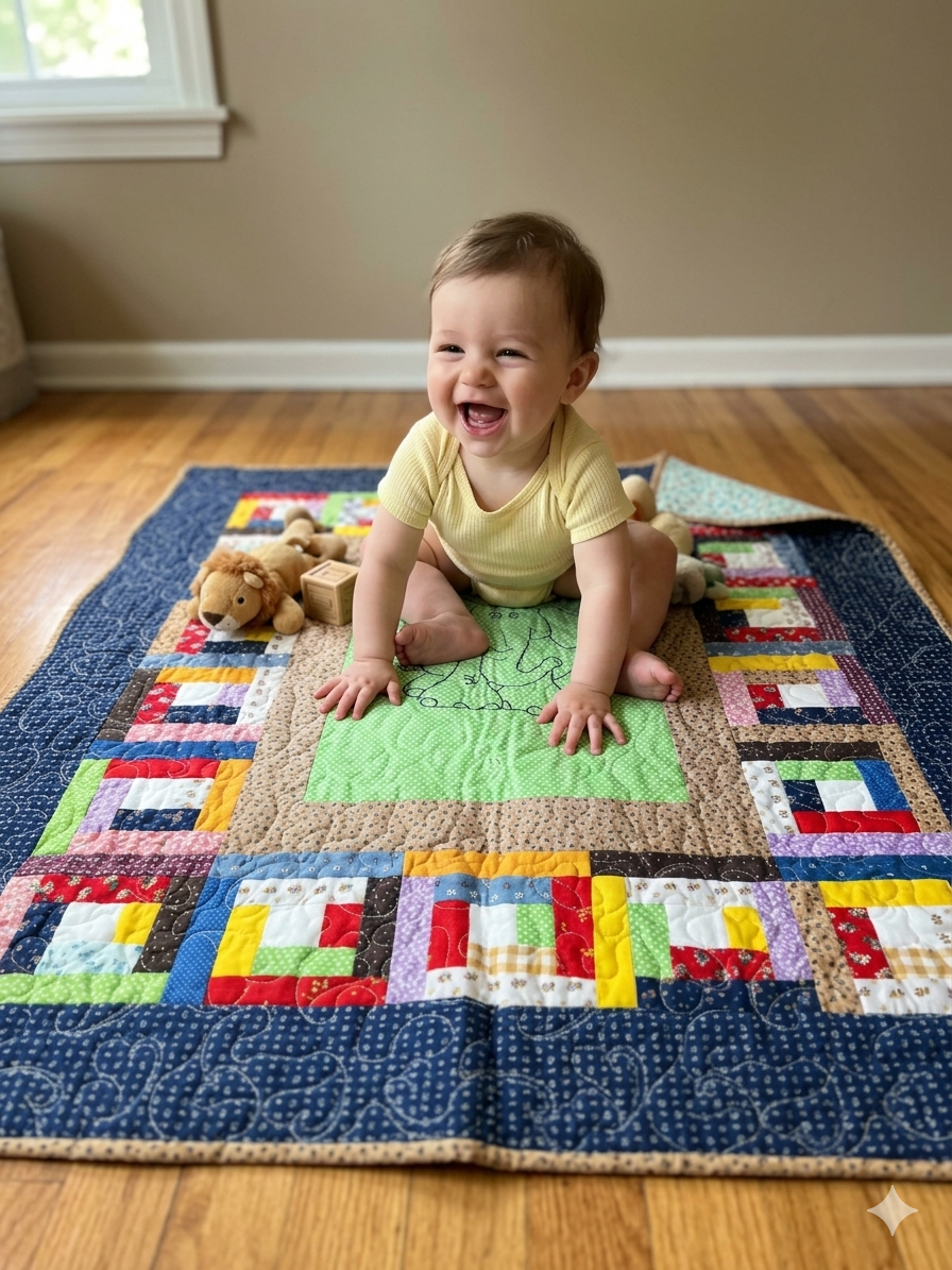 Baby on handmade quilt