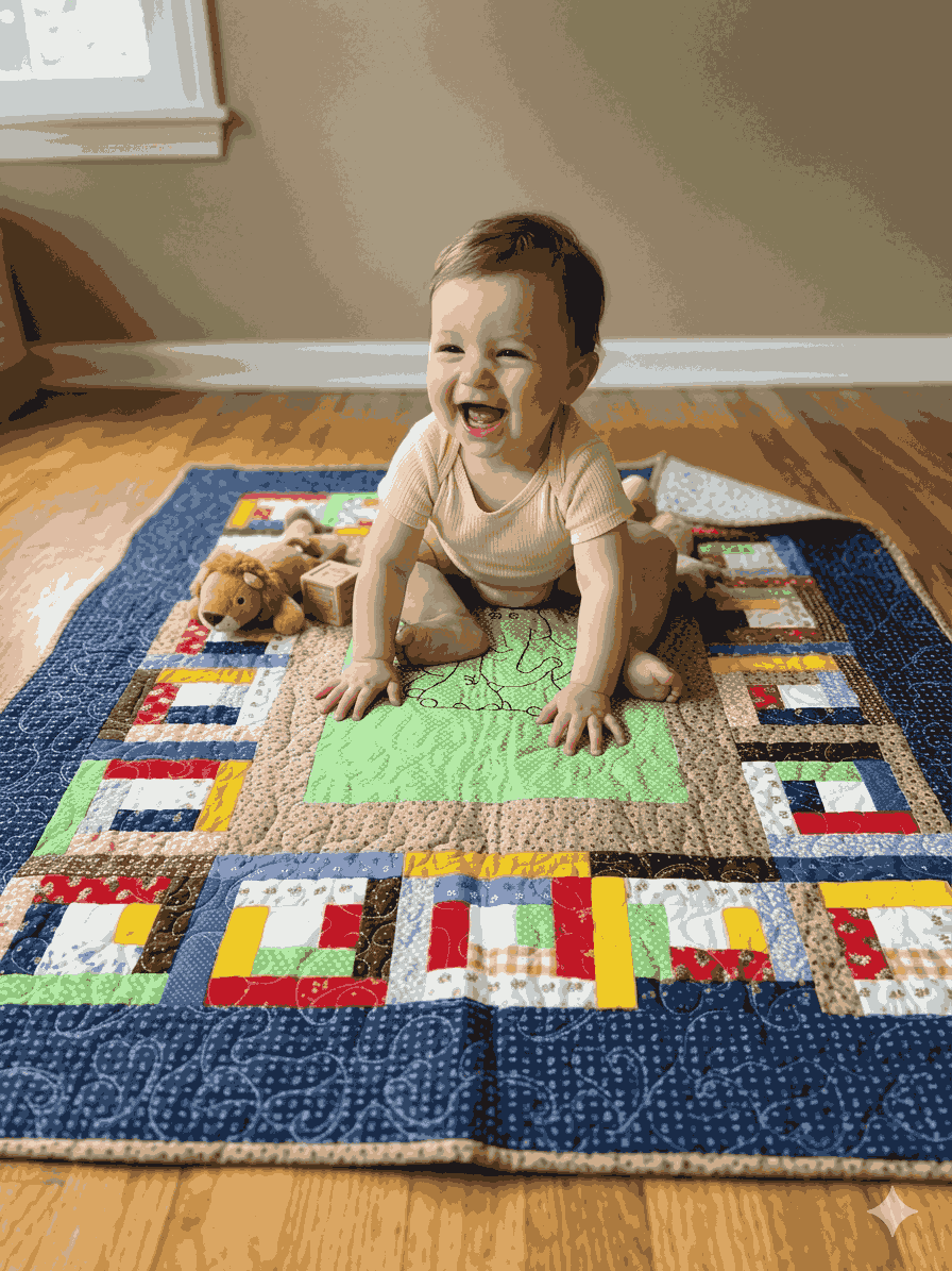 Baby on handmade quilt